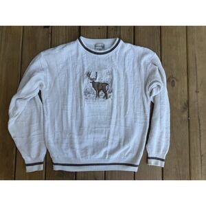 Vintage Field Master Deer Embroidered Knit Sweater Made In USA 90's Pullover Med